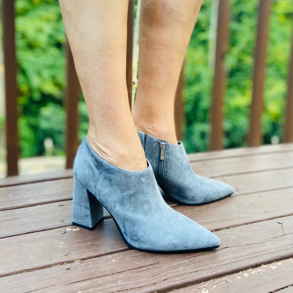 Marc Fisher Gray Suede Block Heel Booties Size 9.5